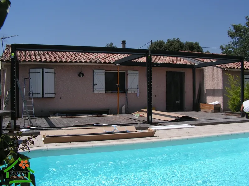 Pose d'une pergola bioclimatique double module à Vézénobres - Photo 3