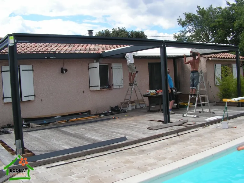 Pose d'une pergola bioclimatique double module à Vézénobres - Photo 4